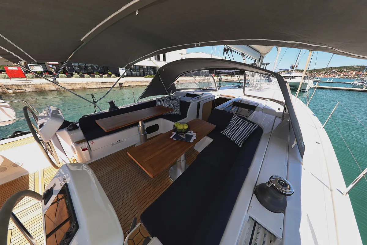 Cockpit of Charlabelle - OW, a Hanse 508 sailboat at Seget Donji, Croatia