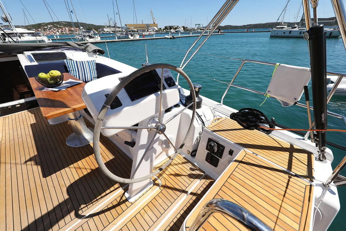 Cockpit of Charlabelle - OW, a Hanse 508 sailboat at Seget Donji, Croatia
