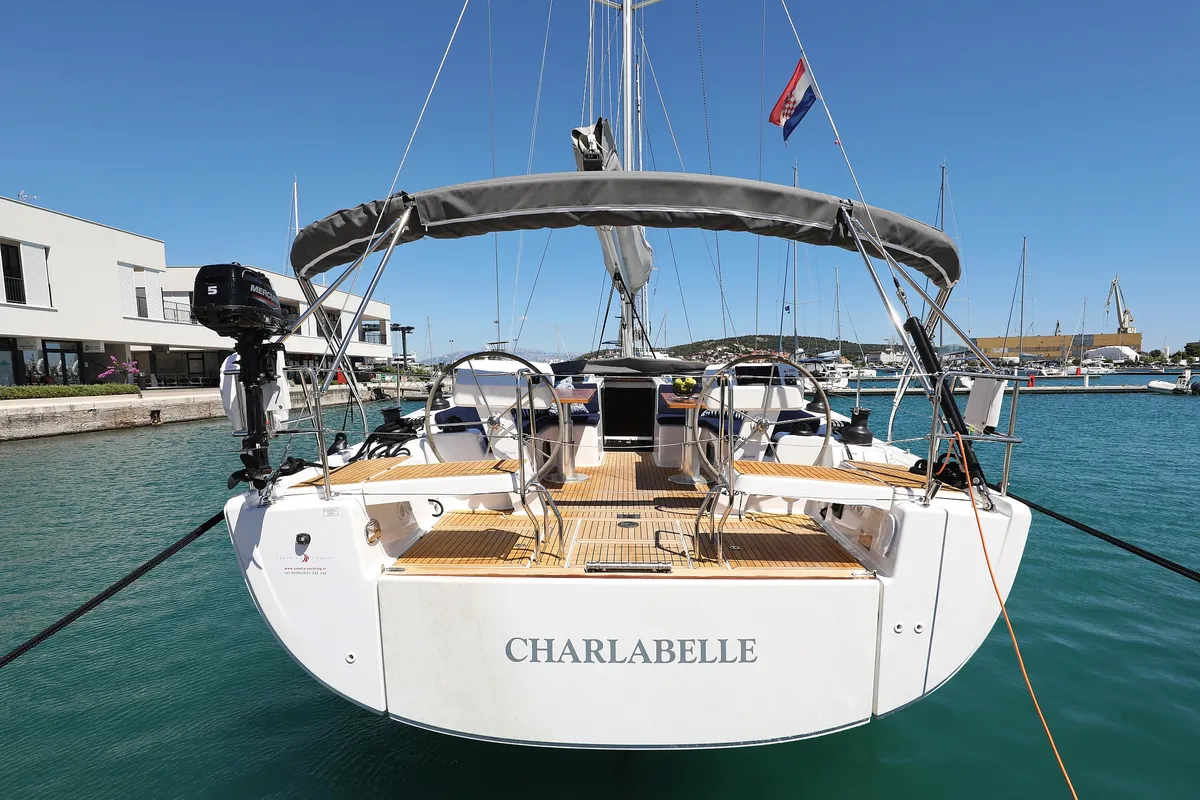 Exterior view of Charlabelle - OW, a Hanse 508 sailboat at Seget Donji, Croatia