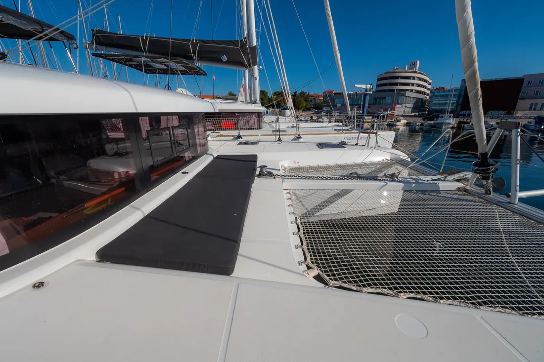 Deck of That's Life, a Lagoon 42 catamaran at Grad Biograd na Moru, Croatia