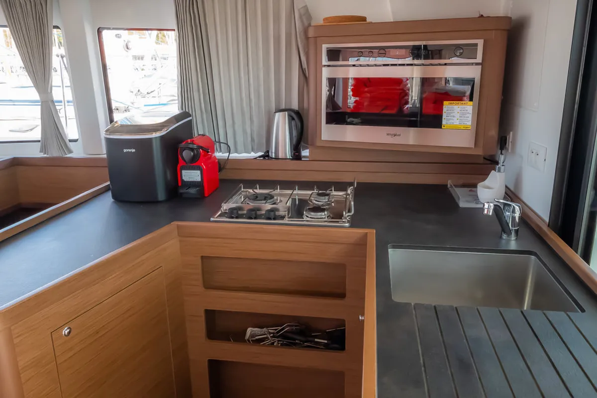 Galley of That's Life, a Lagoon 42 catamaran at Grad Biograd na Moru, Croatia
