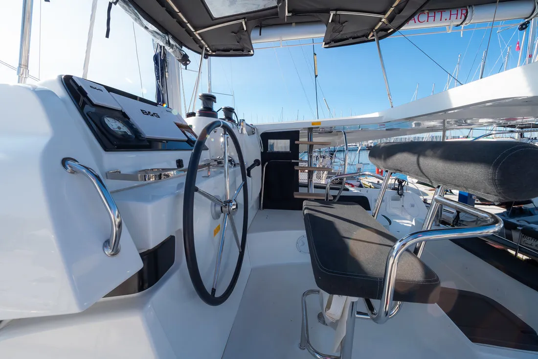 Cockpit of That's Life, a Lagoon 42 catamaran at Grad Biograd na Moru, Croatia