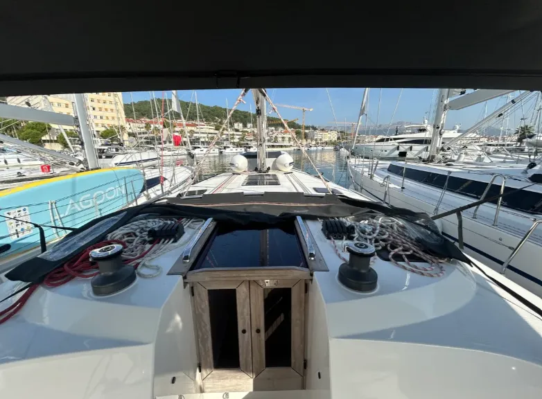 Deck of Šiljo, a Bavaria Cruiser 46 sailboat at Split, Croatia