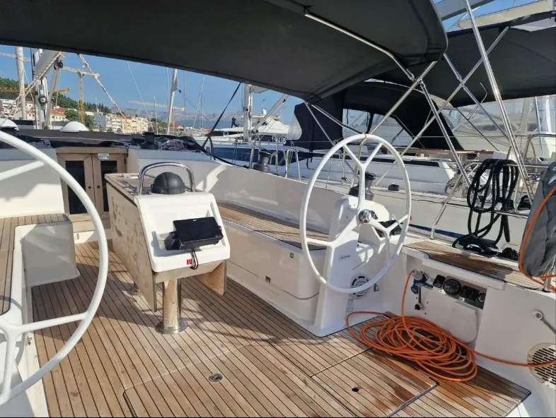 Cockpit of Šiljo, a Bavaria Cruiser 46 sailboat at Split, Croatia