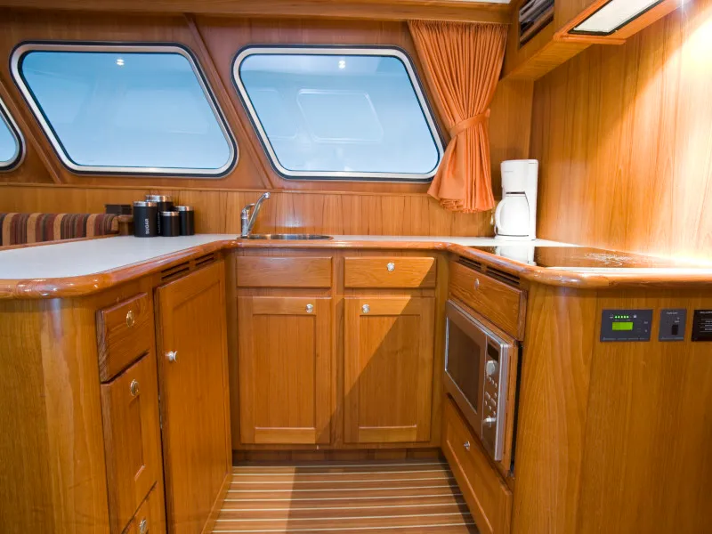 Galley of Drait 61, a De Drait Impression 1400 motorboat at Drachten, Netherlands