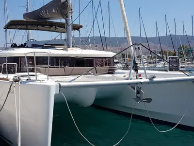 Exterior view of ISMA, a Lagoon 450 Fly catamaran at Municipal Unit of Lefkada, Greece