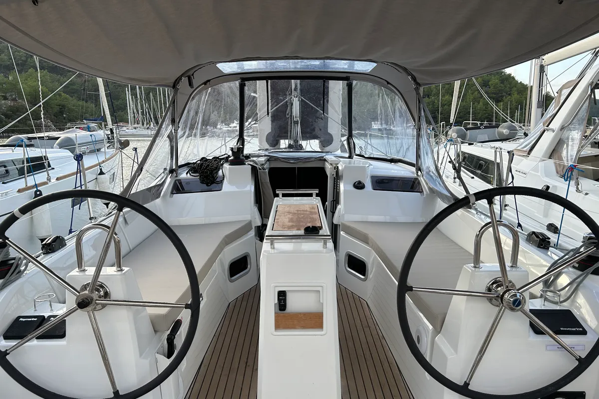 Cockpit of Sail Altair 1, a Beneteau Oceanis 34.1 sailboat at Marmaris, Turkey