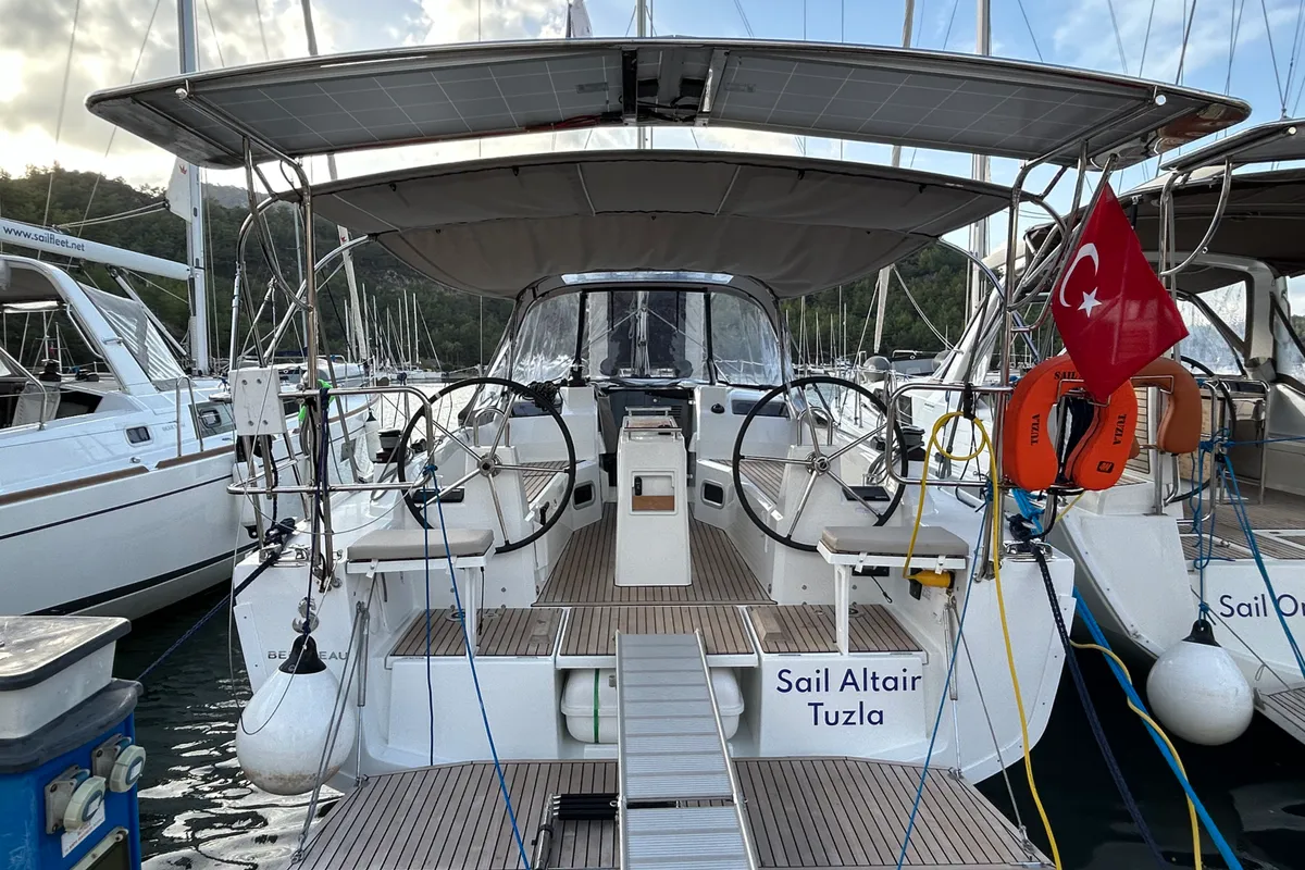 Cockpit of Sail Altair 1, a Beneteau Oceanis 34.1 sailboat at Marmaris, Turkey