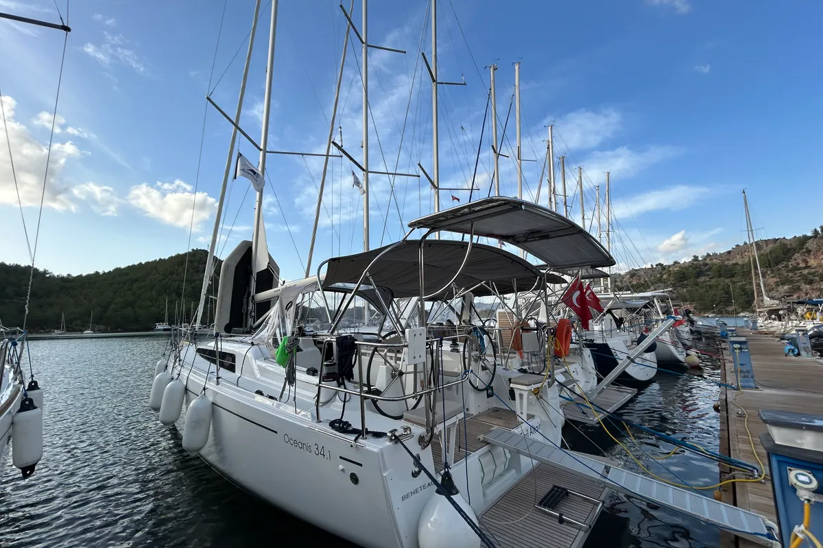 Exterior view of Sail Altair 1, a Beneteau Oceanis 34.1 sailboat at Marmaris, Turkey