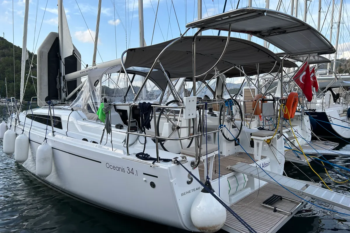 Exterior view of Sail Altair 1, a Beneteau Oceanis 34.1 sailboat at Marmaris, Turkey