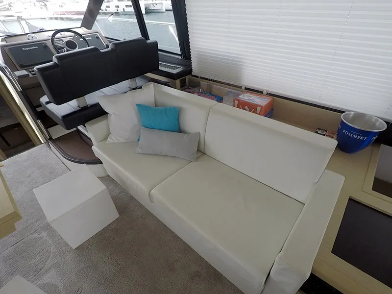 Salon of Serendipity, a Jeanneau Prestige 500 Fly motor yacht at Grad Šibenik, Croatia
