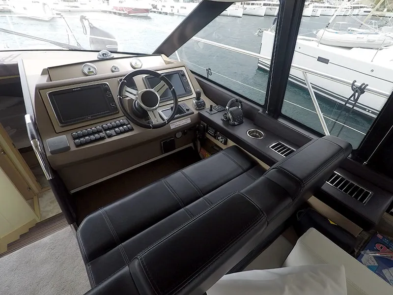 Cockpit of Serendipity, a Jeanneau Prestige 500 Fly motor yacht at Grad Šibenik, Croatia