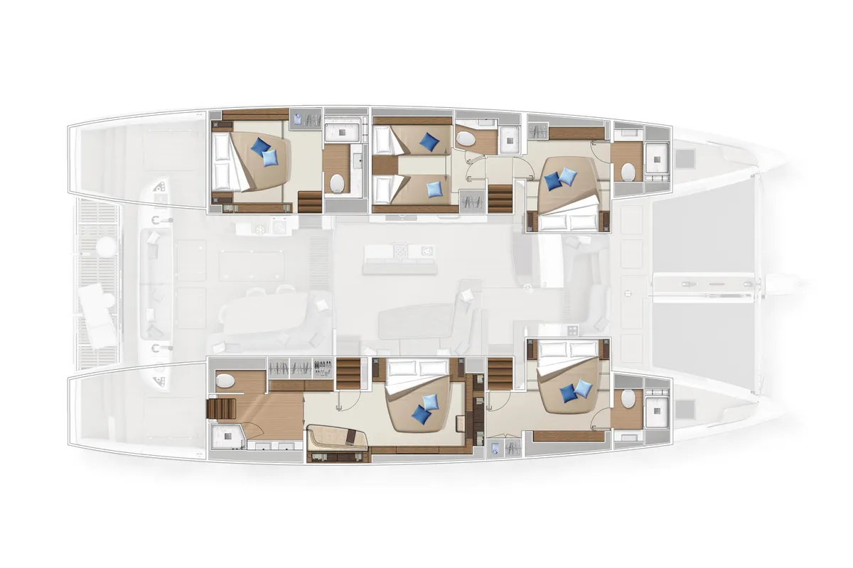 Floor plan of SAILUXE - Aura, a Lagoon Sixty 5 catamaran at Castellammare del Golfo, Italy