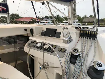 Cockpit of China Cat Sunflower II, a Leopard 40 catamaran at Road Town, British Virgin Islands