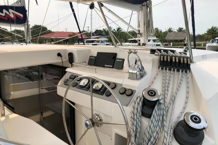 Cockpit of China Cat Sunflower II, a Leopard 40 catamaran at Road Town, British Virgin Islands