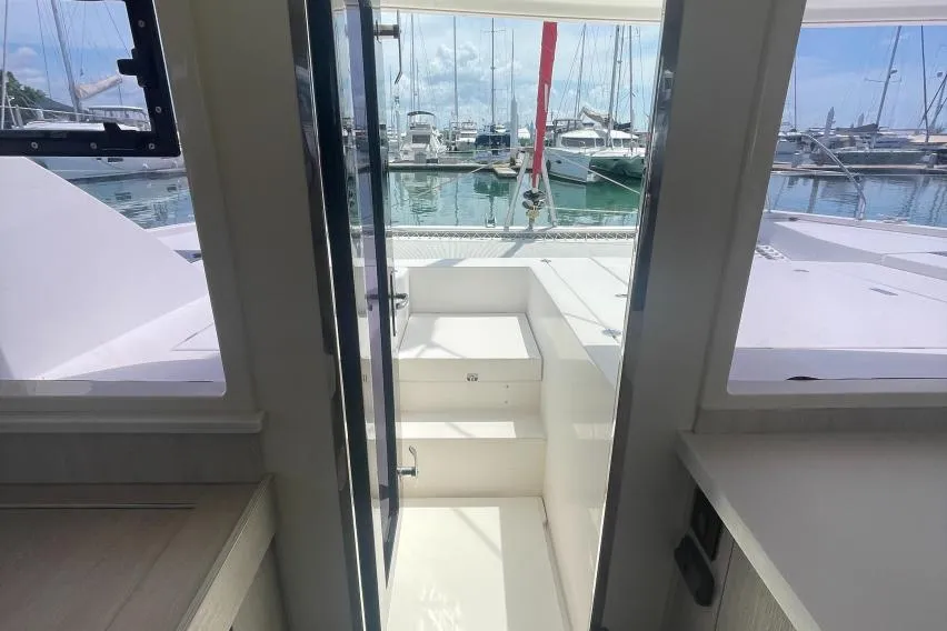 Deck of China Cat Sunflower II, a Leopard 40 catamaran at Road Town, British Virgin Islands