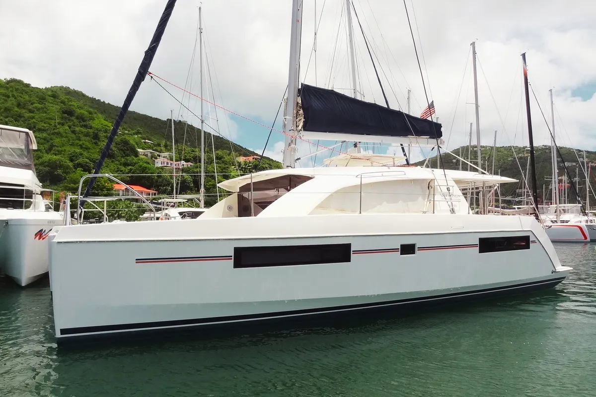 Exterior view of China Cat Sunflower II, a Leopard 40 catamaran at Road Town, British Virgin Islands