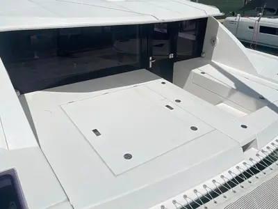 Deck of China Cat Sunflower II, a Leopard 40 catamaran at Road Town, British Virgin Islands