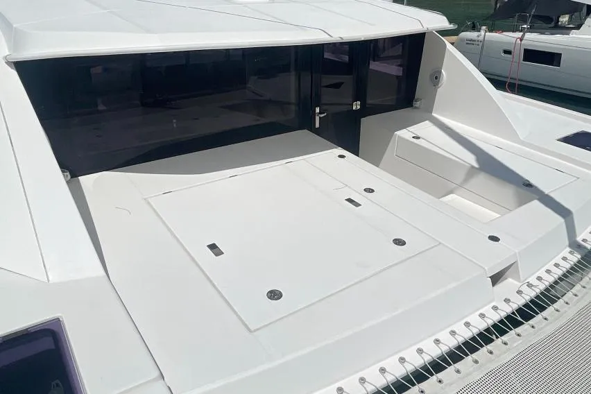 Deck of China Cat Sunflower II, a Leopard 40 catamaran at Road Town, British Virgin Islands