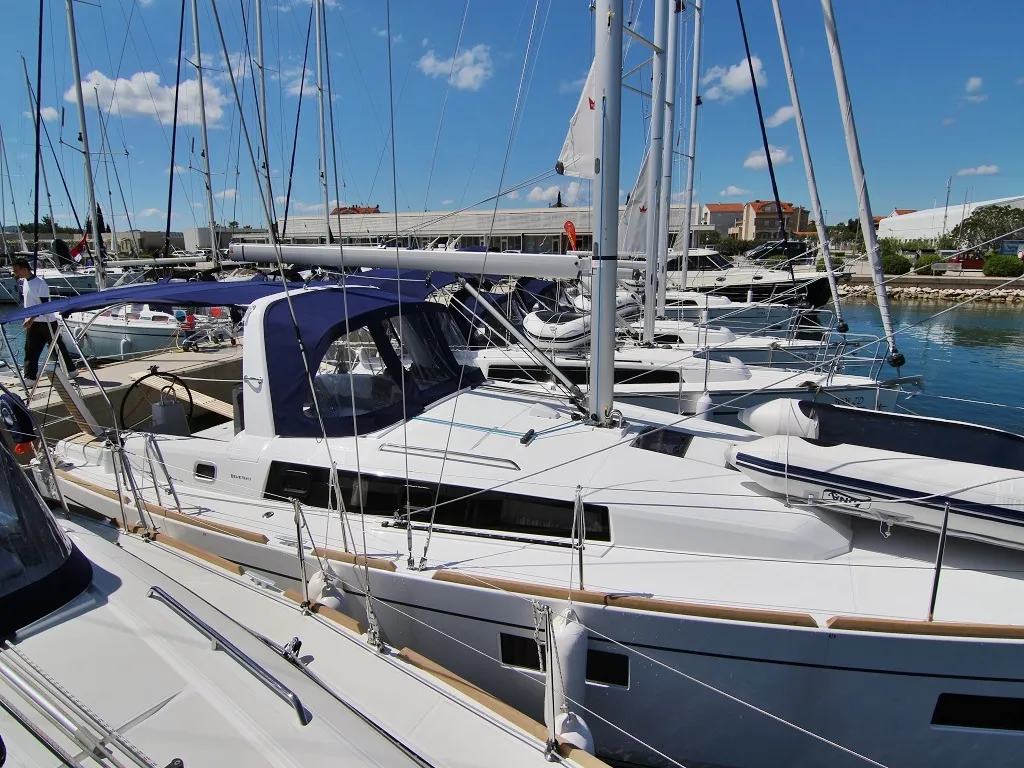 Exterior view of Aura, a Beneteau Oceanis 38.1 sailboat at Sukošan, Croatia