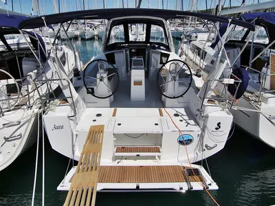Deck of Aura, a Beneteau Oceanis 38.1 sailboat at Sukošan, Croatia