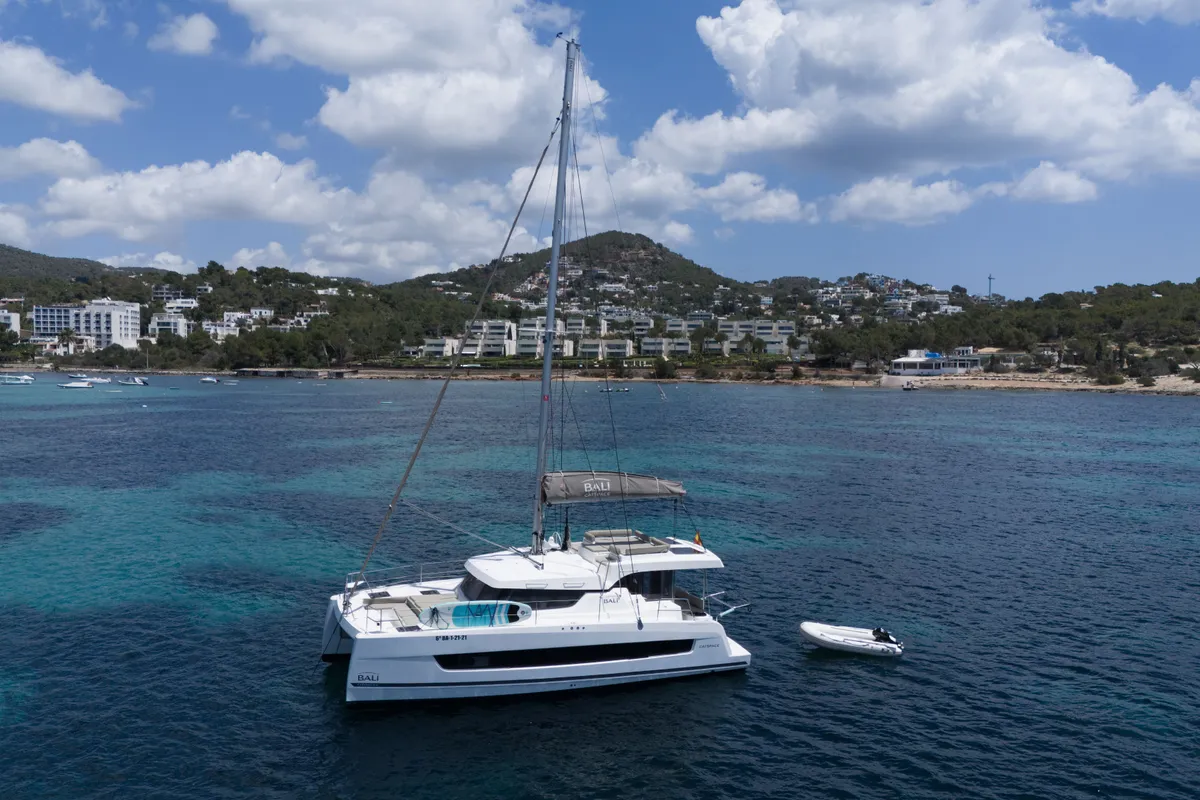 Exterior view of Somnis, a Bali Catspace catamaran at Ibiza, Spain