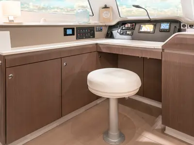 Cockpit of Somnis, a Bali Catspace catamaran at Ibiza, Spain
