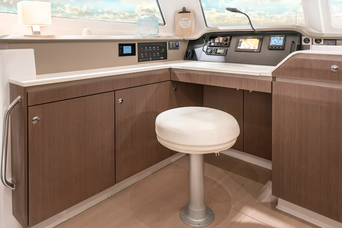 Cockpit of Somnis, a Bali Catspace catamaran at Ibiza, Spain