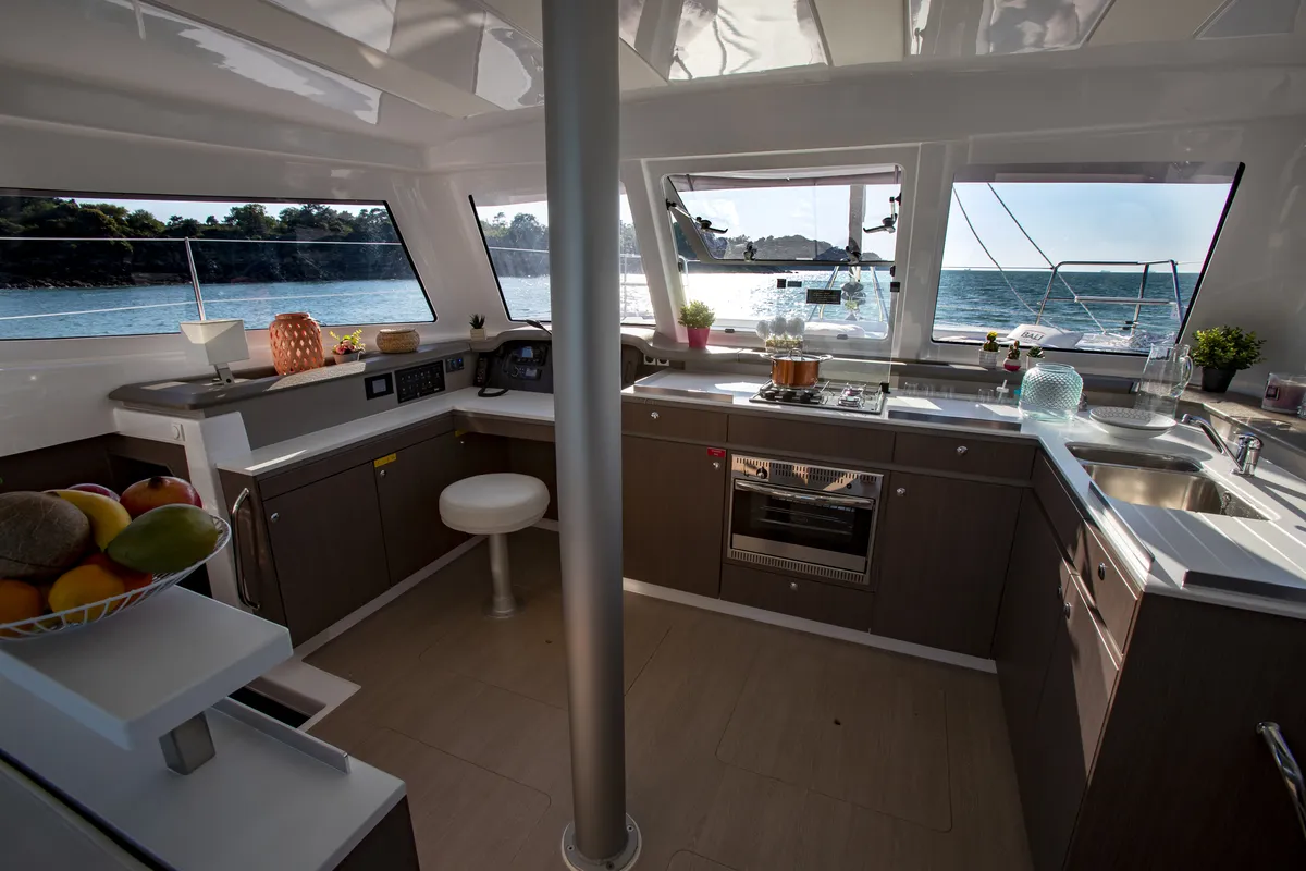 Galley of Somnis, a Bali Catspace catamaran at Ibiza, Spain