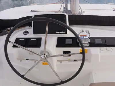 Cockpit of Piece of Mind, a Lagoon 46 catamaran at Parham Town, British Virgin Islands
