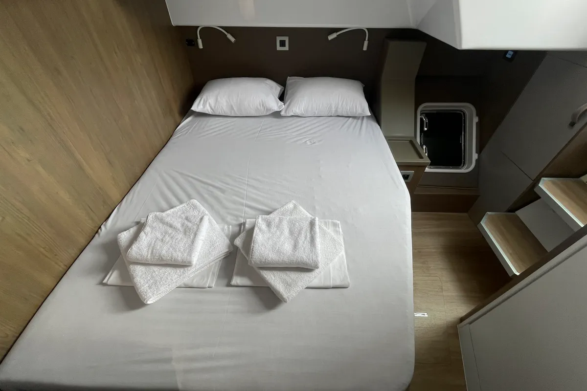 Cabin on Enma, a Bali 4.6 catamaran at Athens, Greece