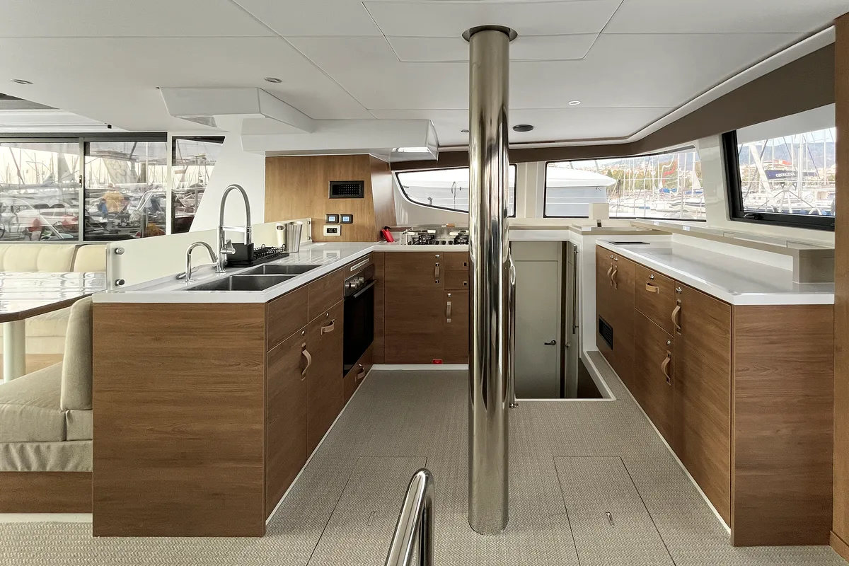 Galley of Enma, a Bali 4.6 catamaran at Athens, Greece
