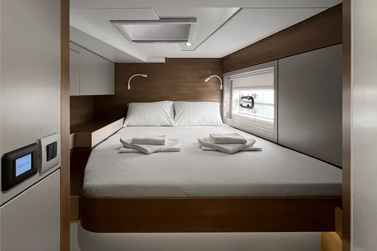 Cabin on Enma, a Bali 4.6 catamaran at Athens, Greece