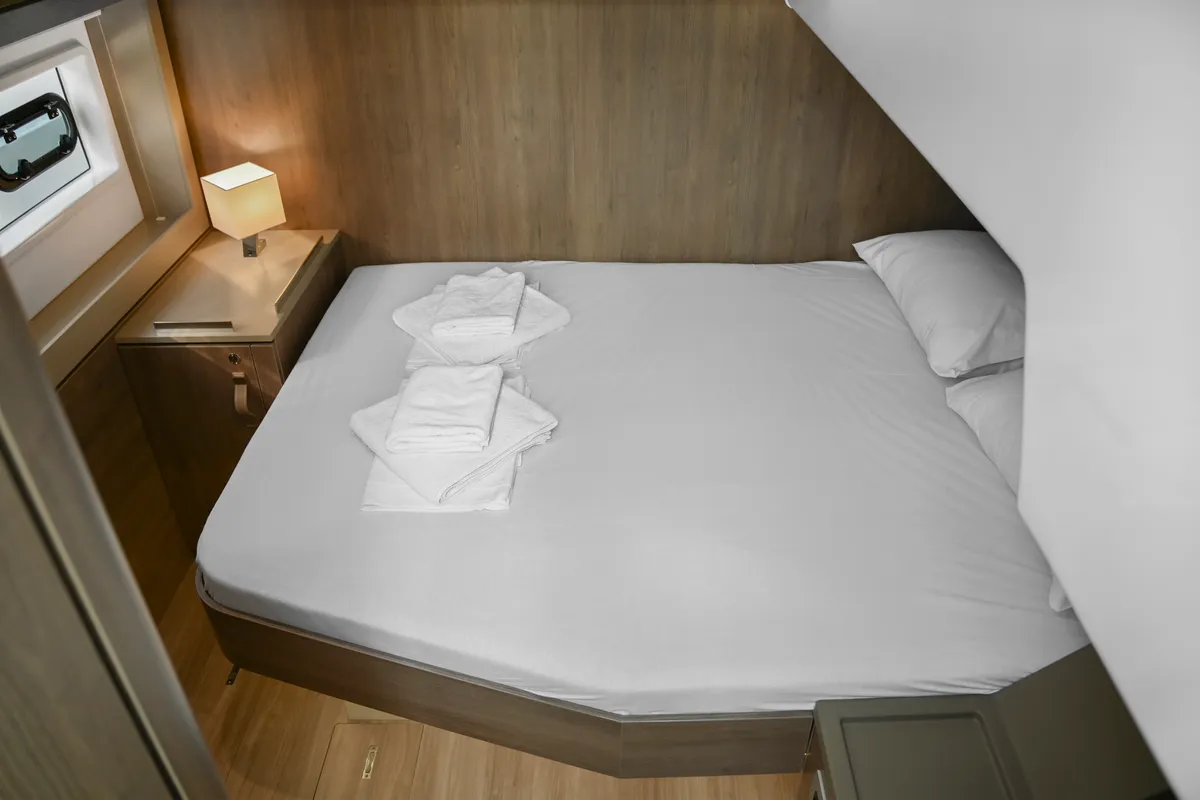 Cabin on Enma, a Bali 4.6 catamaran at Athens, Greece