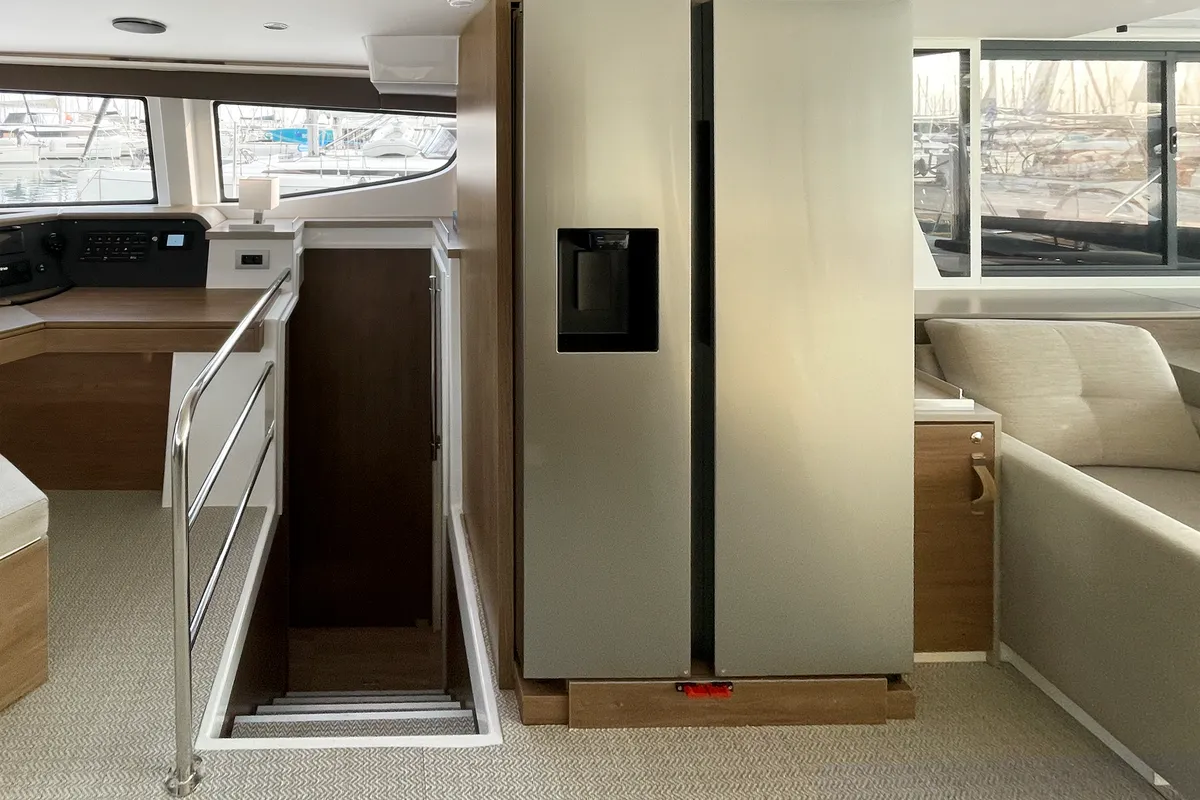 Salon of Enma, a Bali 4.6 catamaran at Athens, Greece