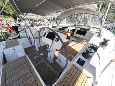Cockpit of Chloe, a Hanse 458 sailboat at Grad Kaštela, Croatia