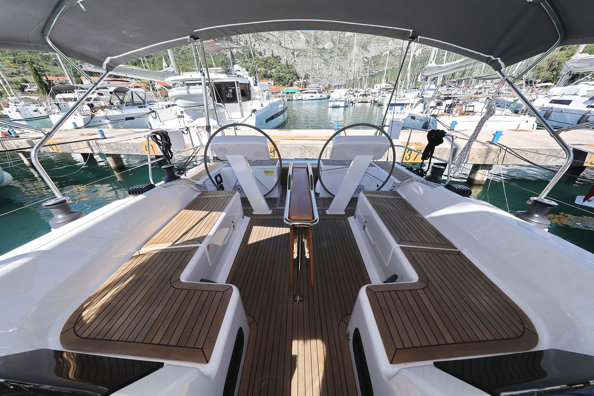 Deck of Chloe, a Hanse 458 sailboat at Grad Kaštela, Croatia