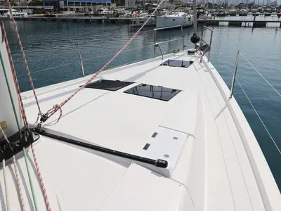 Deck of Chloe, a Hanse 458 sailboat at Kaštela, Croatia