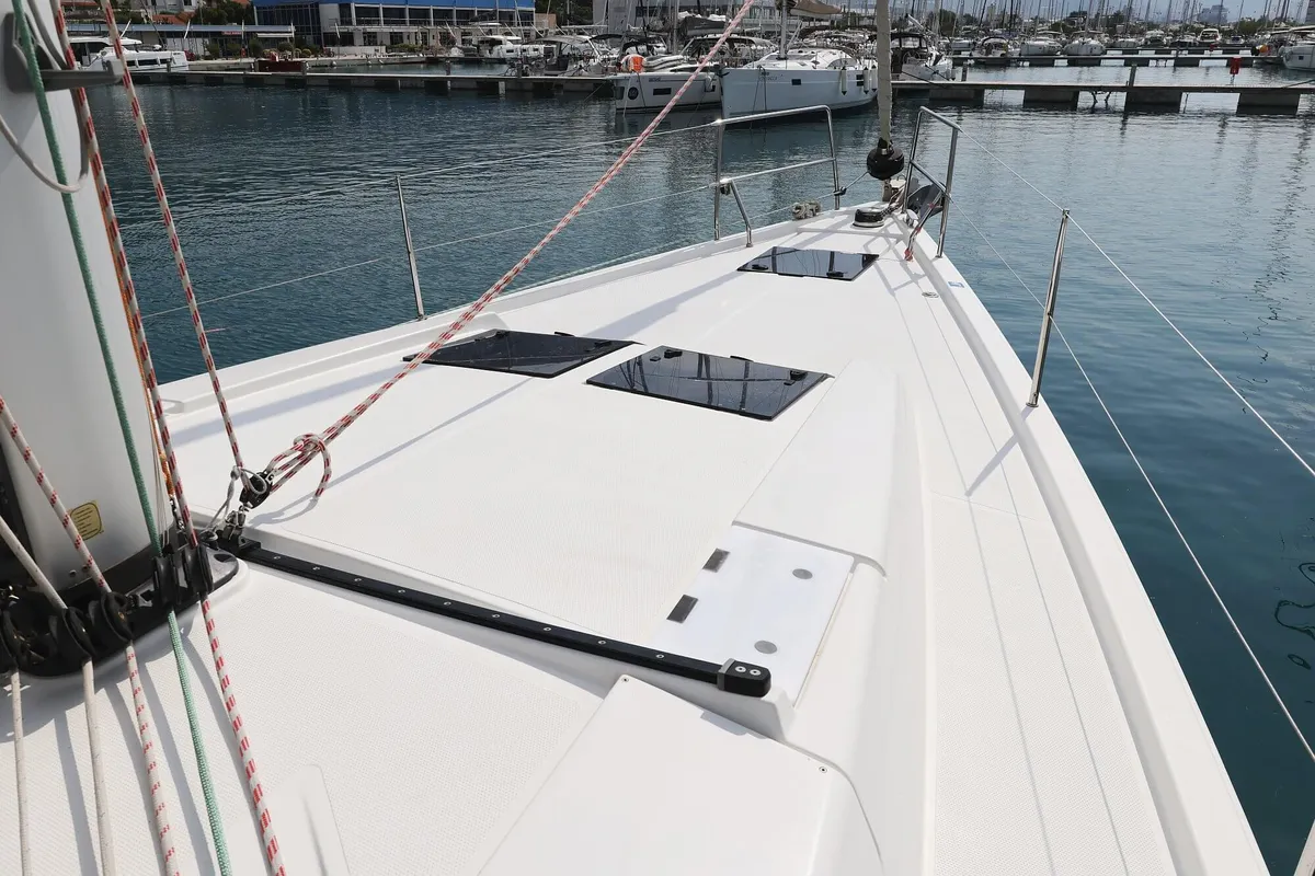 Deck of Chloe, a Hanse 458 sailboat at Kaštela, Croatia