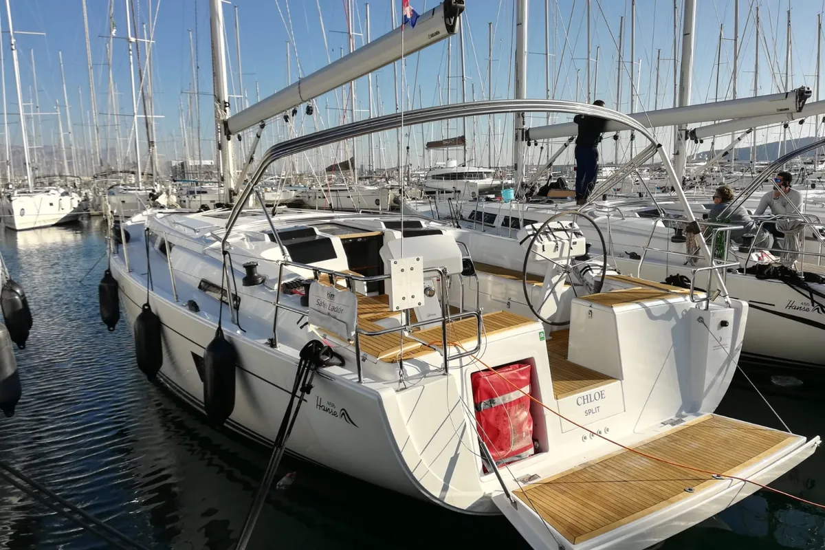 Chloe, a Hanse 458 sailboat at Grad Kaštela, Croatia