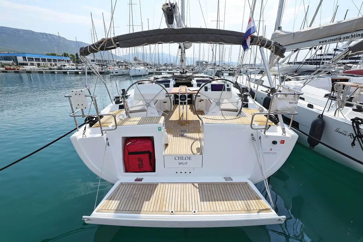 Exterior view of Chloe, a Hanse 458 sailboat at Kaštela, Croatia
