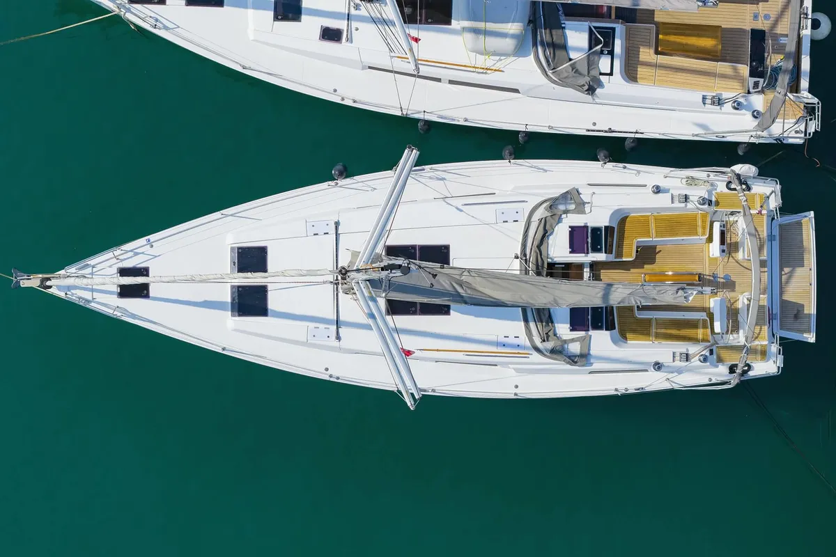Deck of Chloe, a Hanse 458 sailboat at Kaštela, Croatia