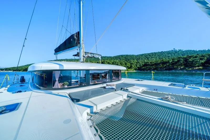 Deck of Olyntha, a Lagoon 42 catamaran at Kaštela, Croatia