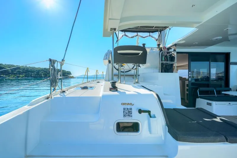 Deck of Olyntha, a Lagoon 42 catamaran at Kaštela, Croatia