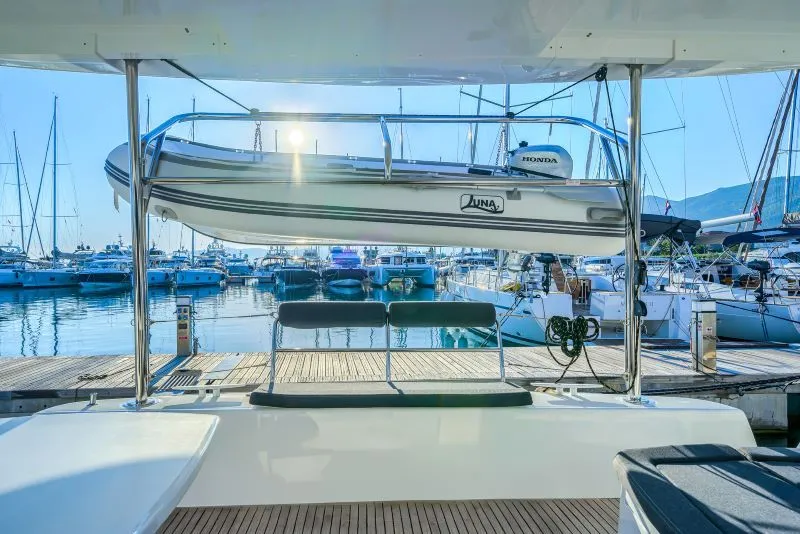 Deck of Olyntha, a Lagoon 42 catamaran at Kaštela, Croatia