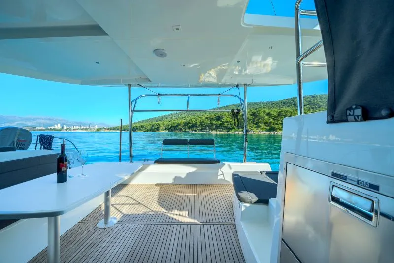 Deck of Olyntha, a Lagoon 42 catamaran at Kaštela, Croatia