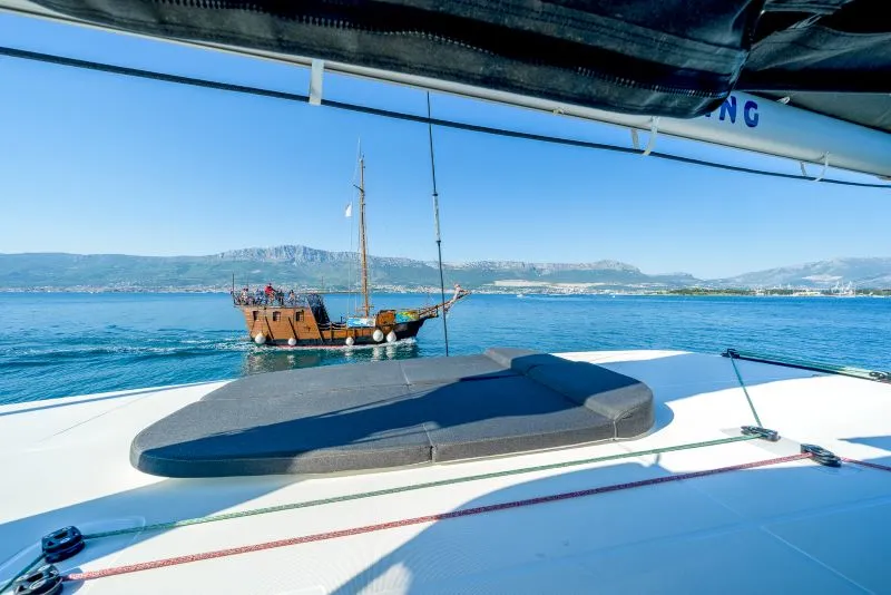 Deck of Olyntha, a Lagoon 42 catamaran at Kaštela, Croatia