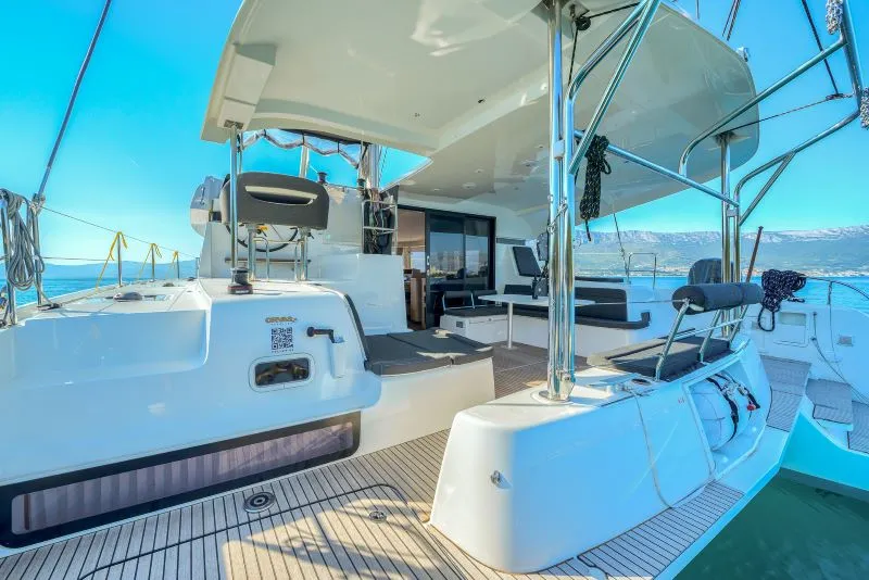 Deck of Olyntha, a Lagoon 42 catamaran at Kaštela, Croatia