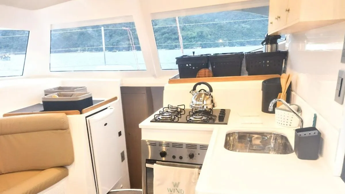 Galley of Kanhka, a CatFlash 43 catamaran at Paraty, Brazil