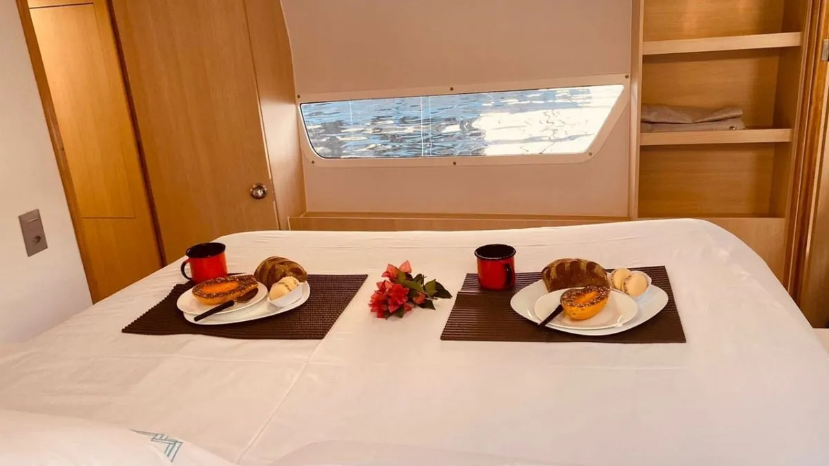 Cabin on Kanhka, a CatFlash 43 catamaran at Paraty, Brazil